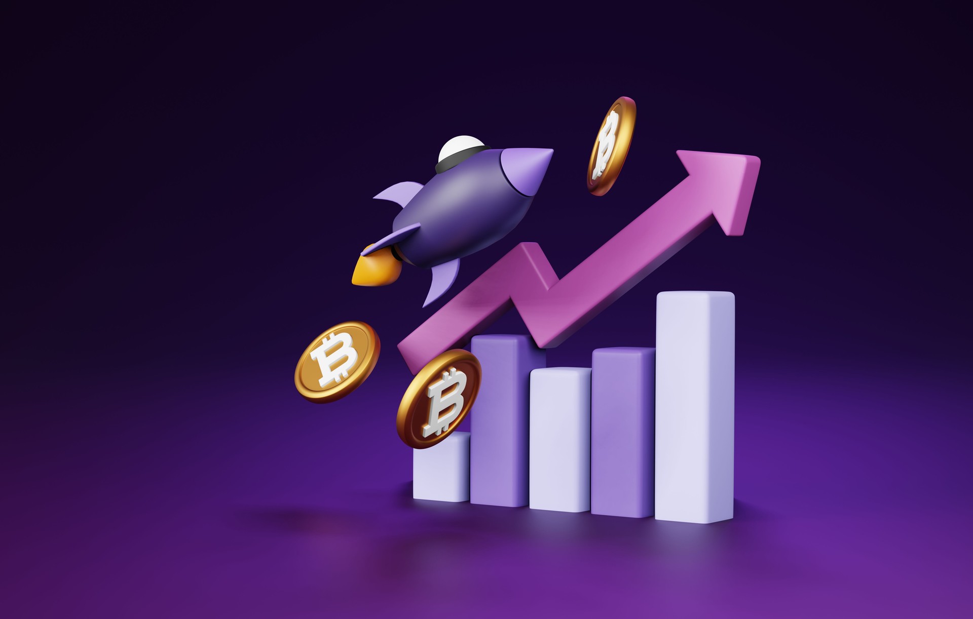 Bitcoin value growth exchange rate icon 3D render